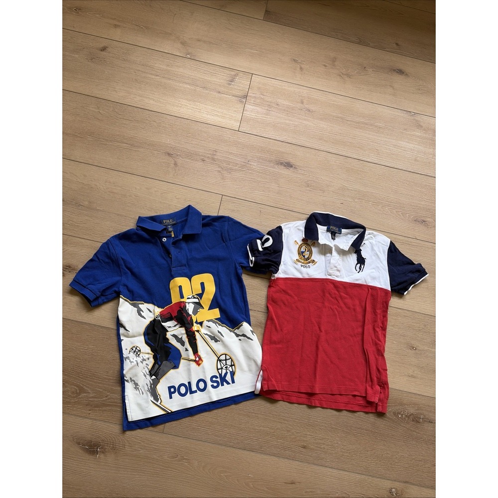 Polo Ralph Lauren Boys Sz 8  Blue Ski 92 Graphic Classic Fit Mesh Polo Shirt